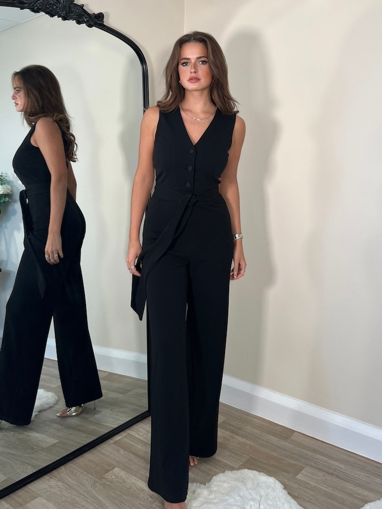 Girl In Mind Black Trisha Tailored Waistcoat Jumpsuit - Image 2 of 5