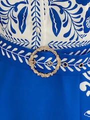 Girl In Mind Blue Holland Boarder Print Collar Midi Dress - Image 6 of 6