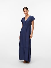 Mamalicious Blue Maternity Cap Sleeve Maxi Dress With Nursing Function - Image 1 of 6