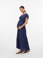 Mamalicious Blue Maternity Cap Sleeve Maxi Dress With Nursing Function - Image 2 of 6