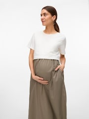 Mamalicious Green Maternity Colour Block Short Sleeve Dress With Nursing Function - Image 4 of 5
