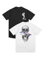 Religion White Distorted Skull & Classic Core 100% Cotton T-Shirts 2 Pack - Image 1 of 6