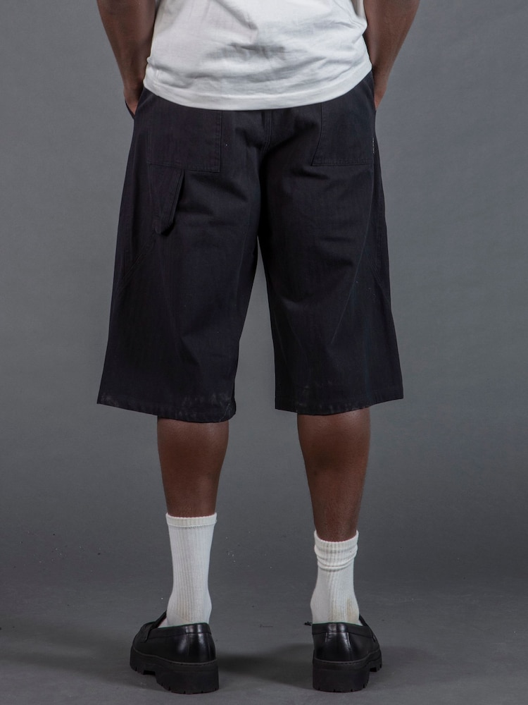 Черный - Religion Cargo Jort Herringbone 100% Cotton Shorts - Изображение 2 из 5