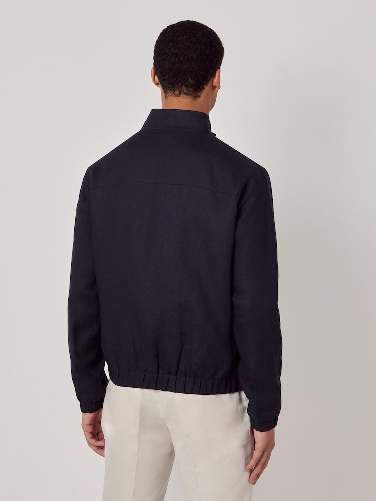Hawes & Curtis Blue 100% Linen Bomber Jacket - Image 2 of 2 Hawes & Curtis Blue 100% Linen Bomber Jacket - Image 2 of 2