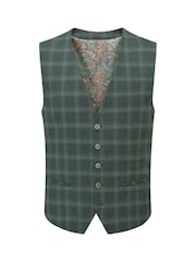 Skopes Green Tailored Fit Parker Single Breasted Check Suit Waistcoat - Image 3 of 4