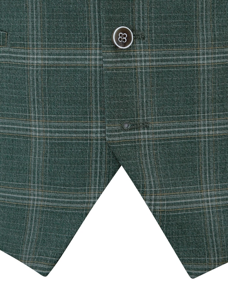 Skopes Green Tailored Fit Parker Single Breasted Check Suit Waistcoat - Image 4 of 4