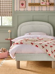 Opulent Velvet Gingham Sage Green Lucie Patterned Upholstered Single Bed Frame - Image 1 of 8