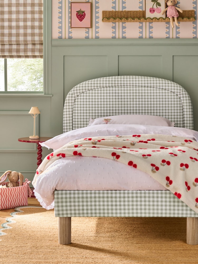 Opulent Velvet Gingham Sage Green Lucie Patterned Upholstered Single Bed Frame - Image 1 of 8