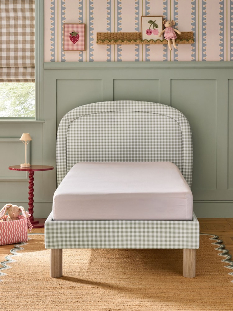 Opulent Velvet Gingham Sage Green Lucie Patterned Upholstered Single Bed Frame - Image 2 of 8