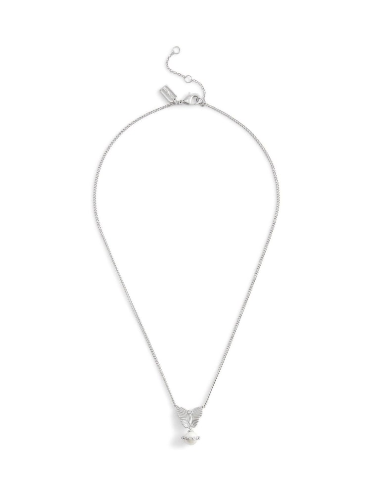 COACH Silver Tone Signature Heritage Butterfly Pearl Pendant Necklace - Image 1 of 4
