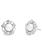 COACH Silver Tone Signature Heritage Pearl Stud Earrings - Image 1 of 3