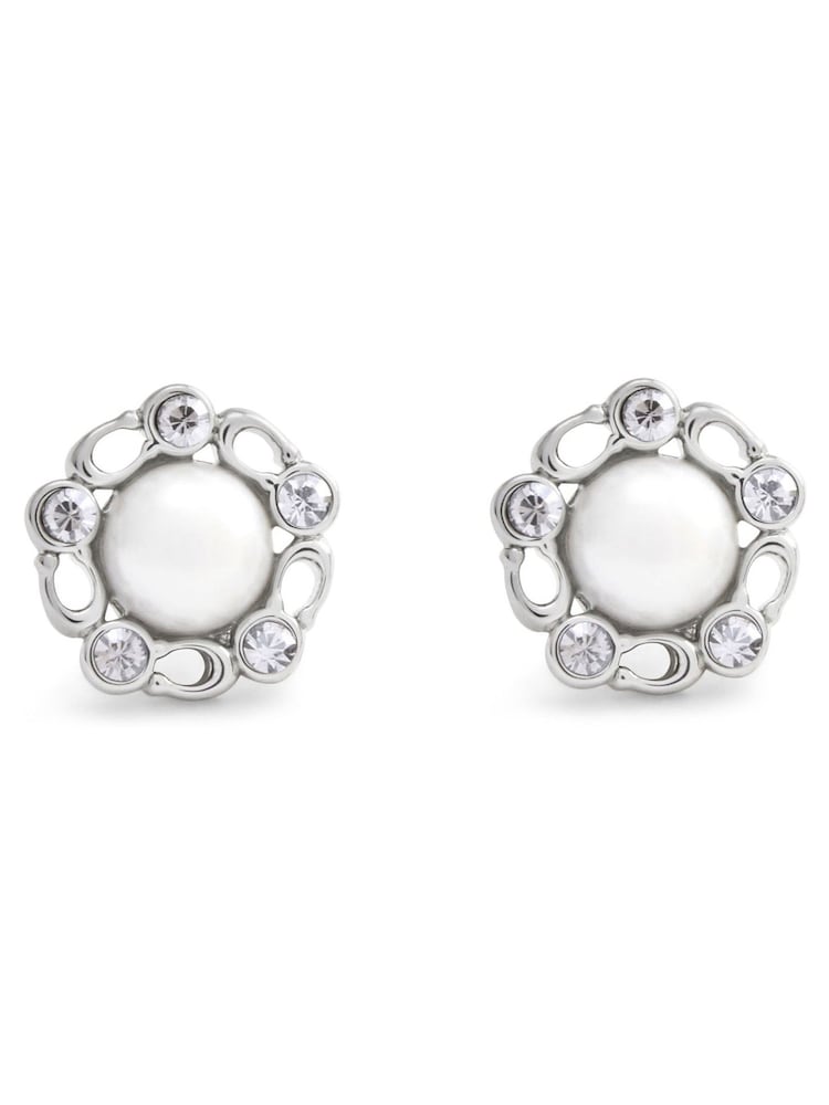 COACH Silver Tone Signature Heritage Pearl Stud Earrings - Image 2 of 3
