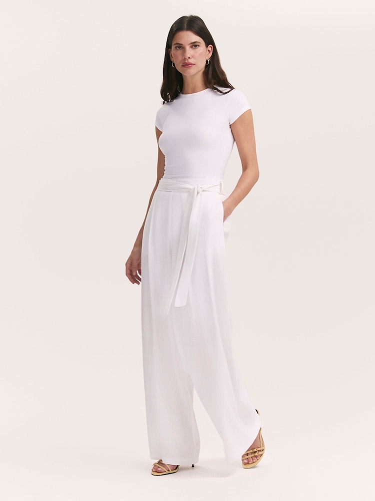 Finery White Athena Linen Blend Wide Leg Trousers - Image 1 of 5