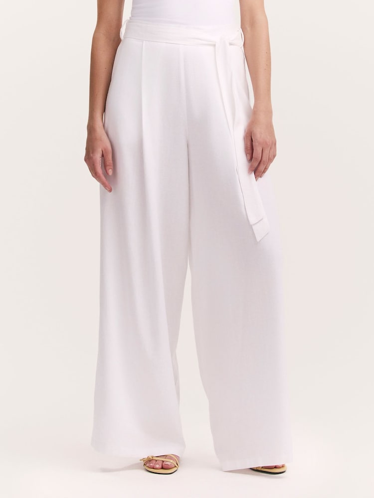 Finery White Athena Linen Blend Wide Leg Trousers - Image 2 of 5