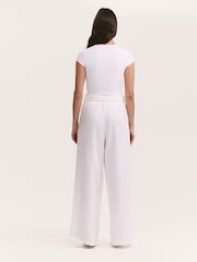 Finery White Athena Linen Blend Wide Leg Trousers - Image 4 of 5