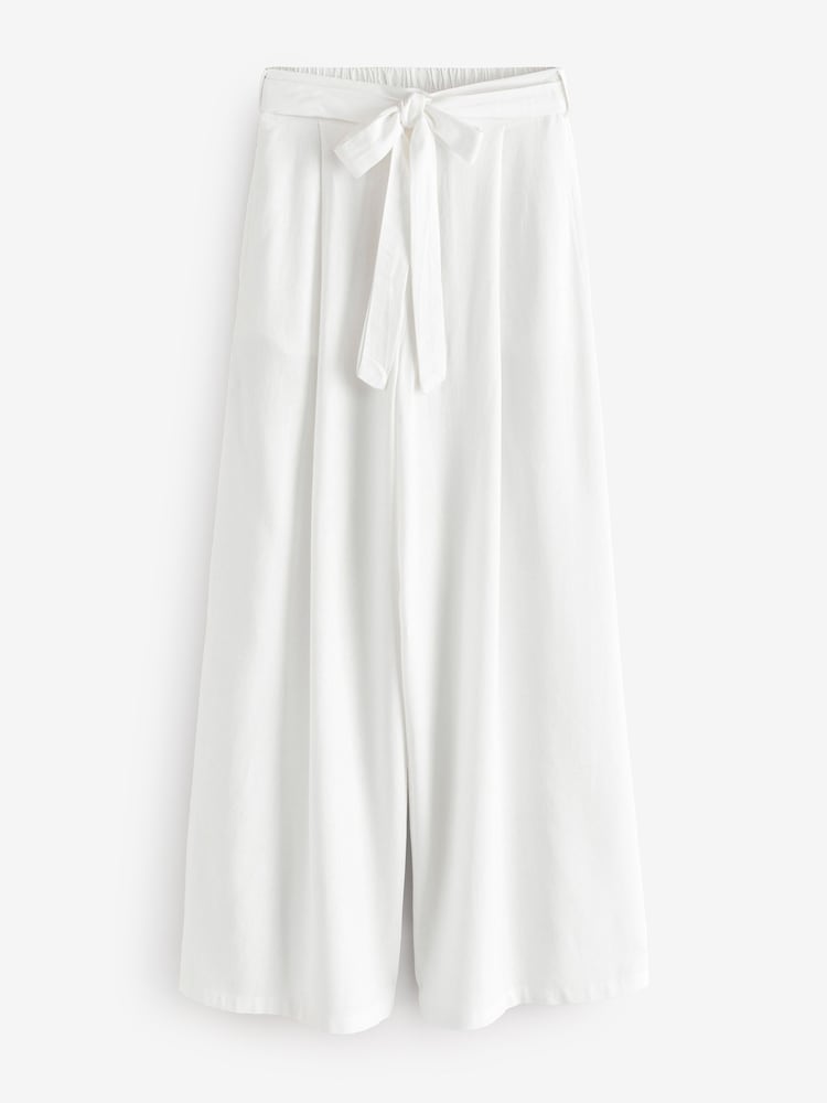 Finery White Athena Linen Blend Wide Leg Trousers - Image 5 of 5