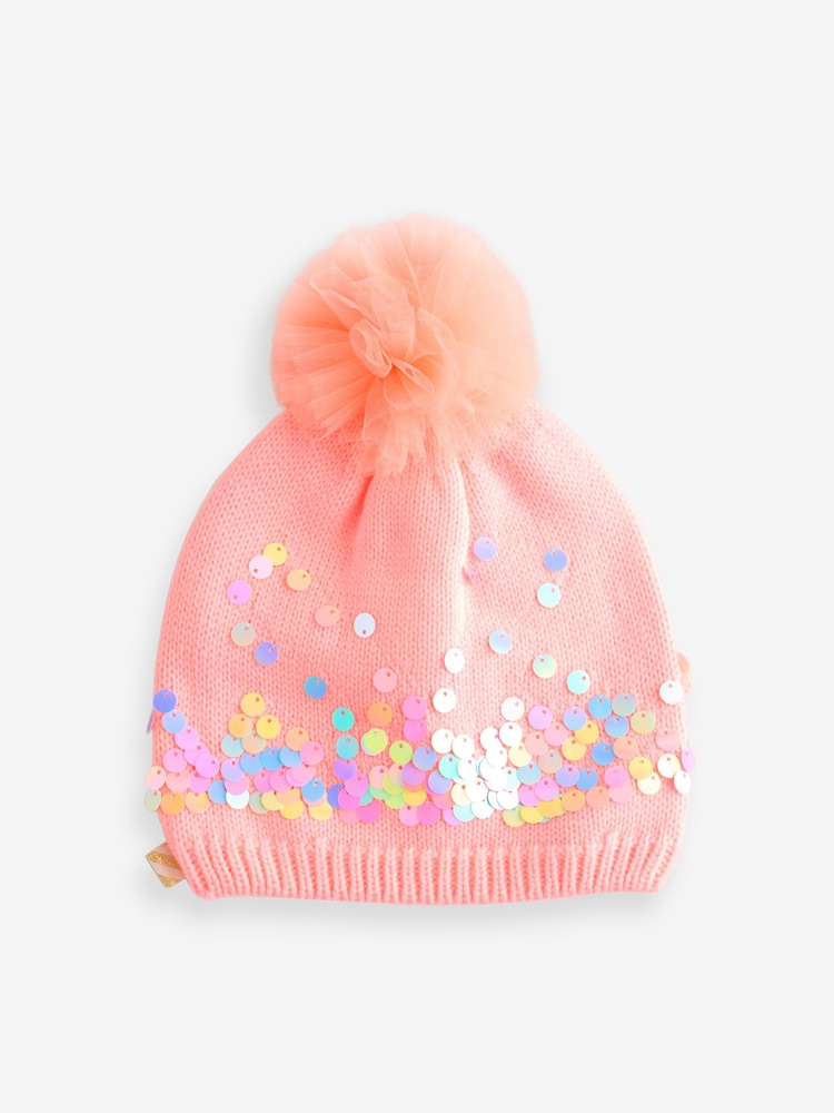 Pink - Billieblush Glitter Knitted Pom Hat - Bild 1 von 1
