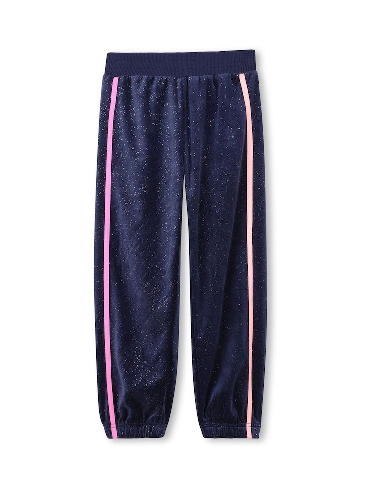 Billieblush Blue Velour Glitter Joggers With Contrast Stripe - Image 1 of 3 Billieblush Blue Velour Glitter Joggers With Contrast Stripe - Image 1 of 3