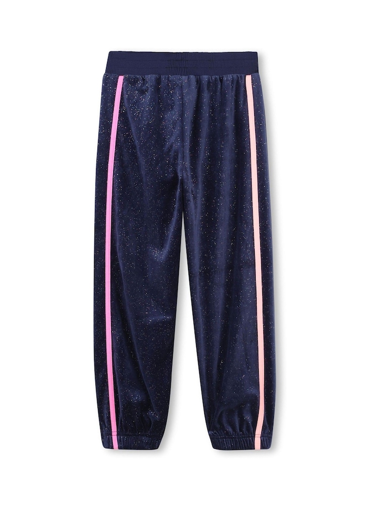 Billieblush Blue Velour Glitter Joggers With Contrast Stripe - Image 2 of 3 Billieblush Blue Velour Glitter Joggers With Contrast Stripe - Image 2 of 3