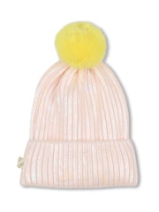 Billieblush Pink Iridescent Sparkle Logo Knitted Pom Hat - Image 2 of 9