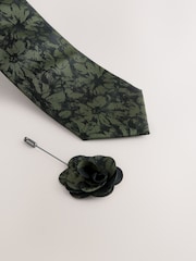 Forest Green Floral Tie and Pocket Square Set - Image 2 of 4