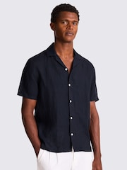 MOSS Blue Cuban Collar 100% Linen Shirt - Image 1 of 4