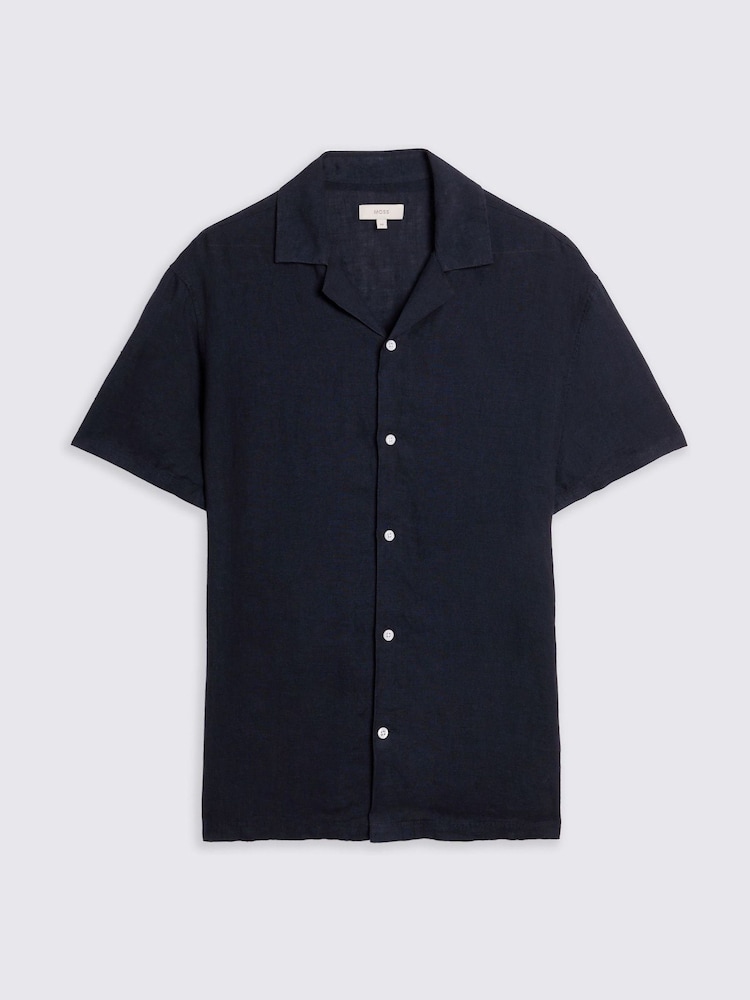 MOSS Blue Cuban Collar 100% Linen Shirt - Image 4 of 4
