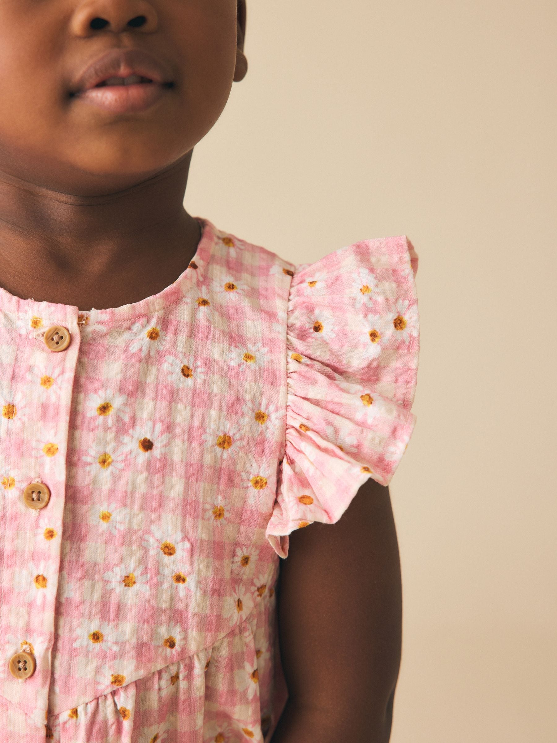 Buy Pink Gingham Floral Flutter Sleeve Playsuit (3mths-7yrs) from
