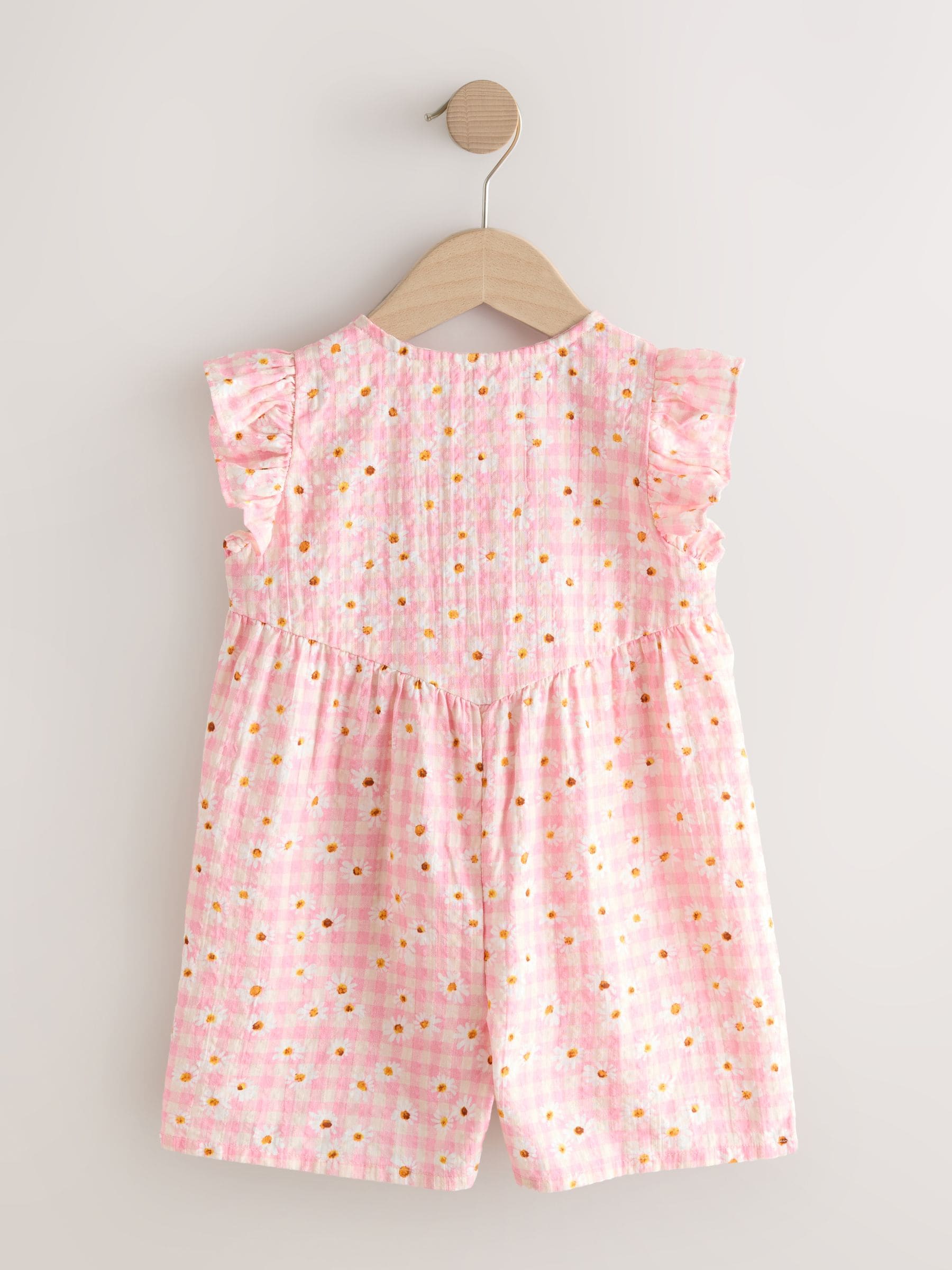 Buy Pink Gingham Floral Flutter Sleeve Playsuit (3mths-7yrs) from