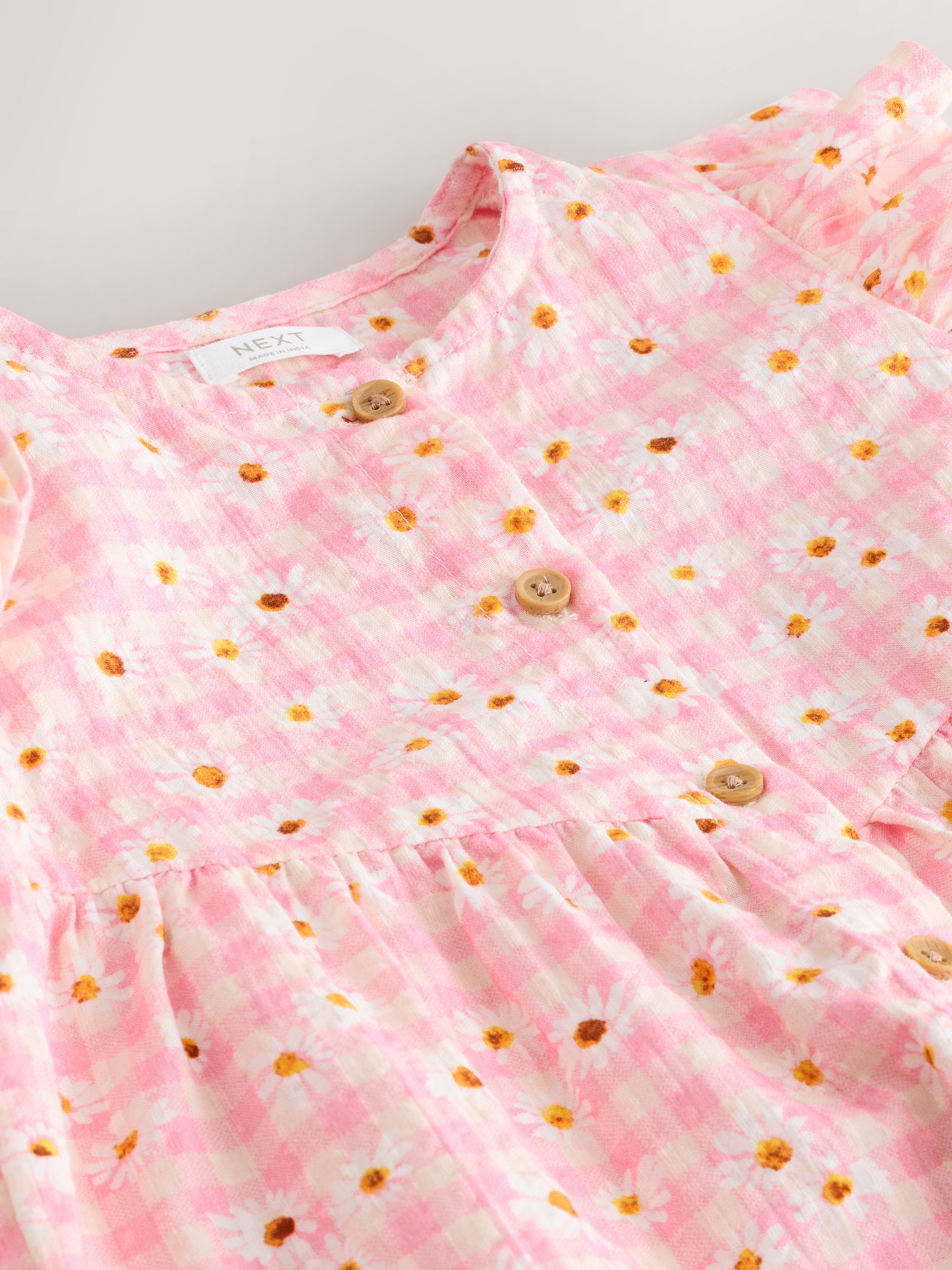 Buy Pink Gingham Floral Flutter Sleeve Playsuit (3mths-7yrs) from
