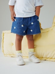 Mid Blue Daisy Embroidered Denim Shorts (3mths-7yrs) - Image 1 of 8