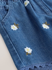 Mid Blue Daisy Embroidered Denim Shorts (3mths-7yrs) - Image 8 of 8