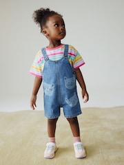 Mid Wash Denim Cat Printed Dungarees and T-Shirt Set (3mths-7yrs) - Image 1 of 3