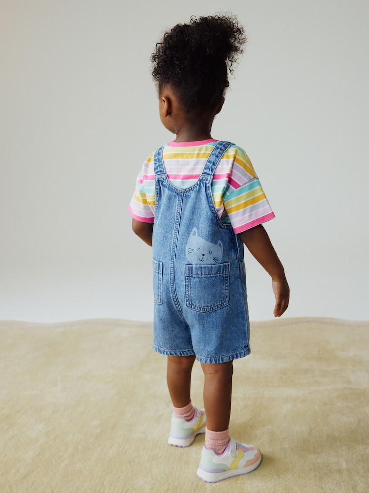 Mid Wash Denim Cat Printed Dungarees and T-Shirt Set (3mths-7yrs) - Image 2 of 3