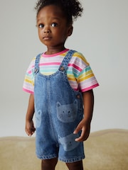 Mid Wash Denim Cat Printed Dungarees and T-Shirt Set (3mths-7yrs) - Image 3 of 3