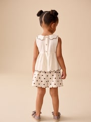 Ecru/Chocolate Brown Spot Blouse and Short Set (3mths-7yrs) - Image 2 of 9
