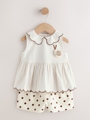 Ecru/Chocolate Brown Spot Blouse and Short Set (3mths-7yrs) - Image 5 of 9