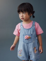 أزرق فاتح - Denim Ladybug Embroidered Dungaree and T-Shirt Set (3mths-7yrs) - صورة 1 من 3