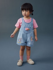 أزرق فاتح - Denim Ladybug Embroidered Dungaree and T-Shirt Set (3mths-7yrs) - صورة 2 من 3