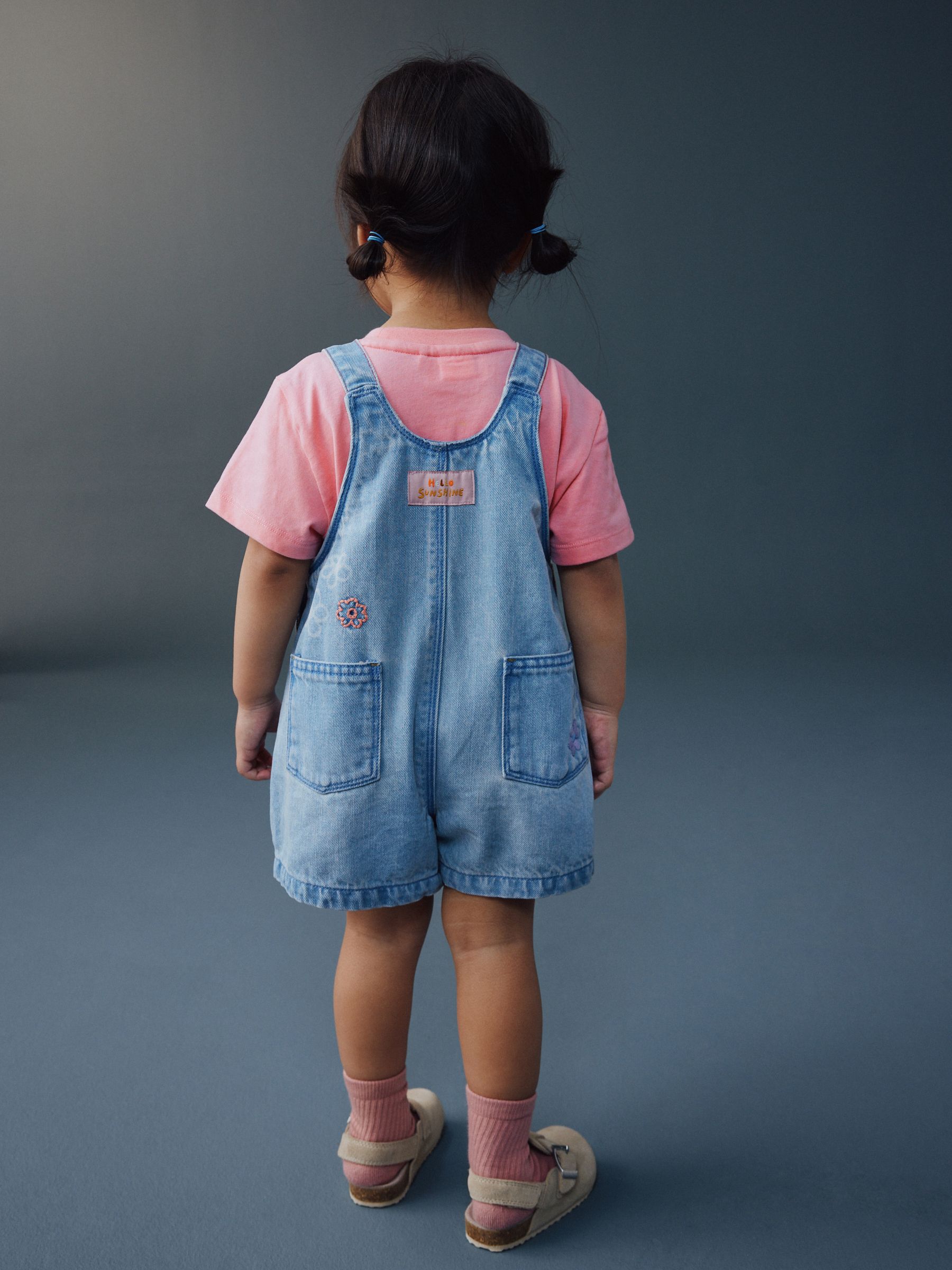 Buy Light Blue Denim Ladybug Embroidered Dungaree and T-Shirt Set