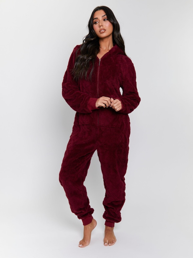 Loungeable Red Cable Cutwork Hooded All-In-One - Image 1 of 6 Loungeable Red Cable Cutwork Hooded All-In-One - Image 1 of 6