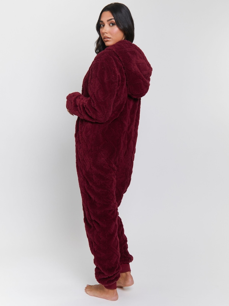 Loungeable Red Cable Cutwork Hooded All-In-One - Image 2 of 6 Loungeable Red Cable Cutwork Hooded All-In-One - Image 2 of 6