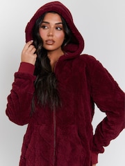 Loungeable Red Cable Cutwork Hooded All-In-One - Image 3 of 6