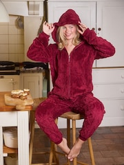 Loungeable Red Cable Cutwork Hooded All-In-One - Image 6 of 6