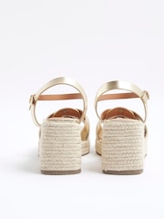 River Island Gold Wide Fit Woven Wedge Sandals - Image 4 of 6