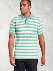 Brook Taverner Blue Bold Stripe Pique 100% Cotton Polo Shirt - Image 1 of 4