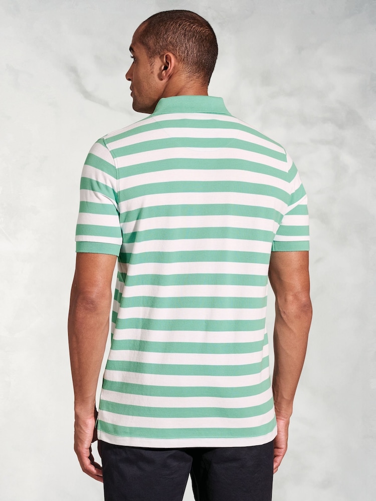 Brook Taverner Blue Bold Stripe Pique 100% Cotton Polo Shirt - Image 2 of 4
