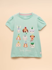 Joules Astra Aqua Blue Applique Cotton T-Shirt - Image 1 of 4