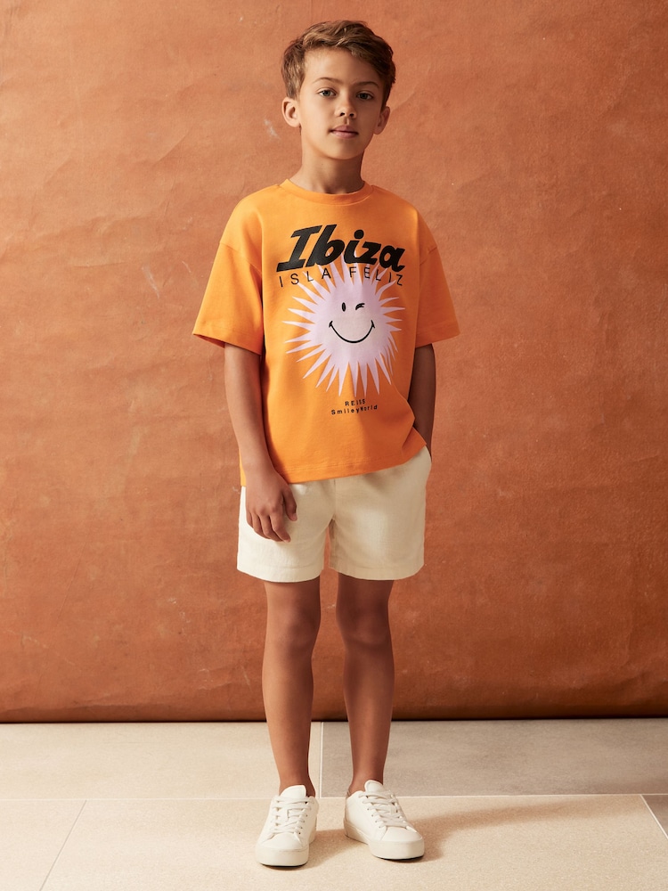 Reiss Orange Bruno 3-9 yrs SmileyWorld | Reiss Sun Motif T-Shirt - Image 1 of 5