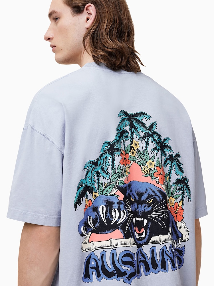 AllSaints Blue Pounce Short Sleeve Crew 100% Organic Cotton T-Shirt - Image 2 of 7